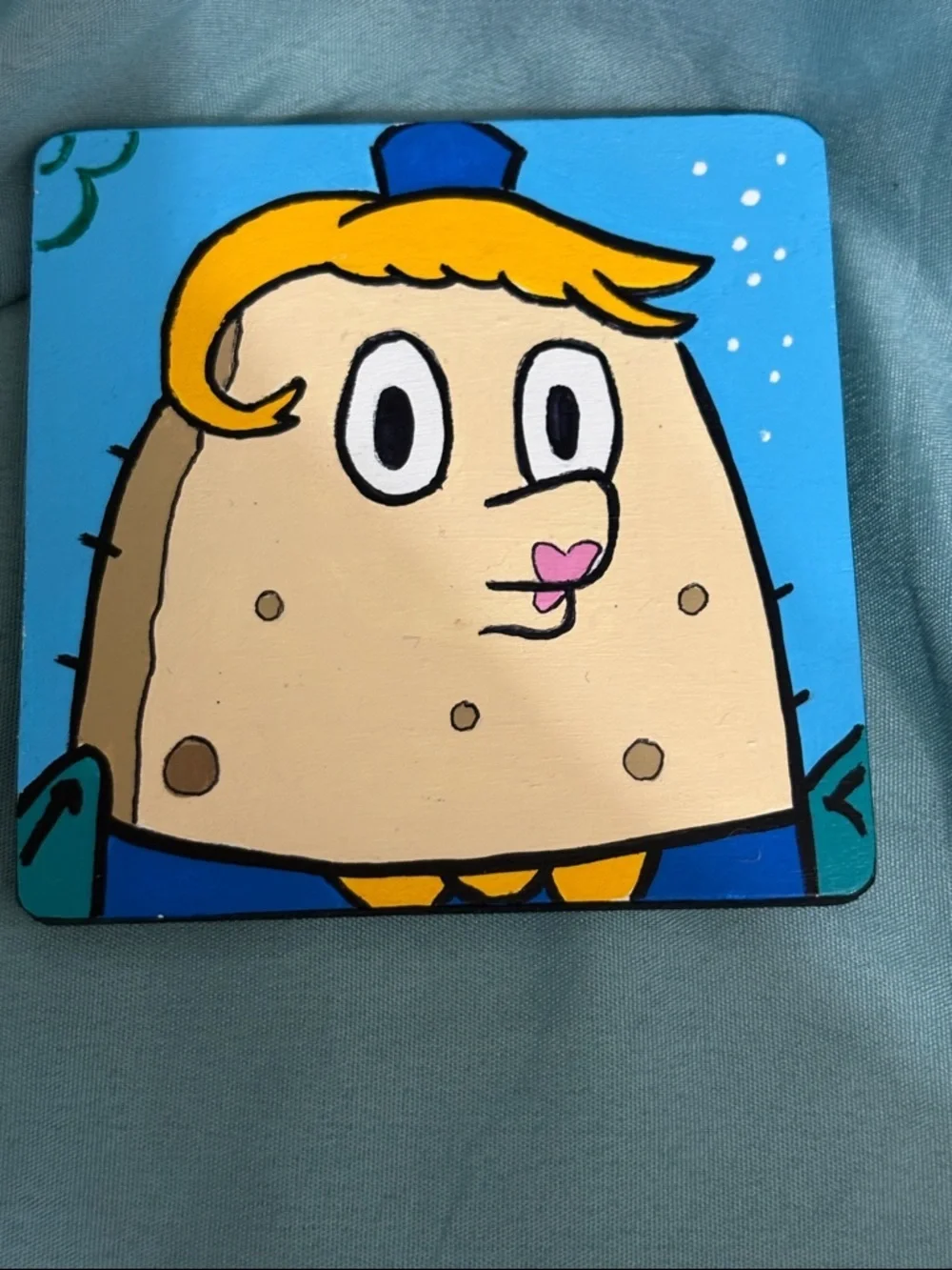 SpongeBob Coasters Set-SpongeBob, Squidward, Mrs Puff, DoodleBob Hand Crafted